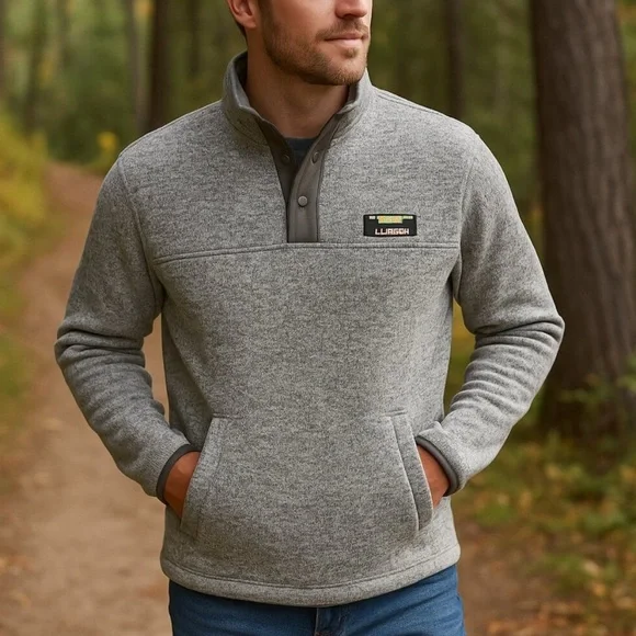 LL Bean Men’s Gray Large Sweater Fleece Pullover - Picture 1 of 11